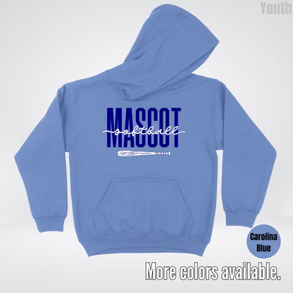 Custom Mascot – Navy - Softball Design 27 Youth Hoodie
