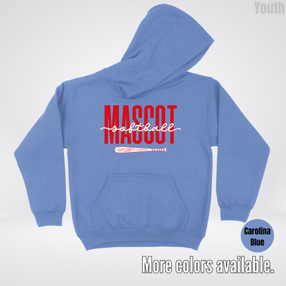 Custom Mascot – Red - Softball Design 28 Youth Hoodie