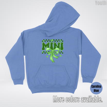 Mini Coquette Green Bow Checkered Retro Four Leaf Clovers Youth Hoodie