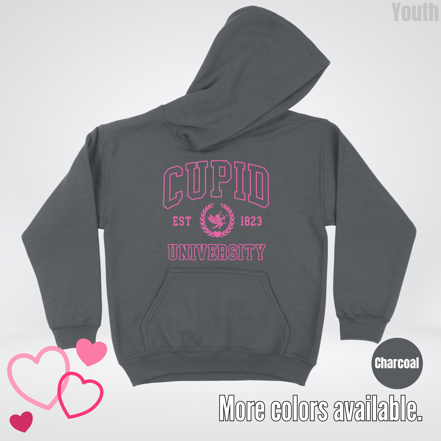 Cupid University Est 1823 Bright Pink Design Youth Hoodie