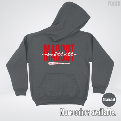 Custom Mascot – Red - Softball Design 28 Youth Hoodie