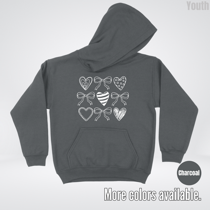 Doodle Coquette Hearts Youth Hoodie