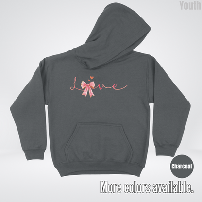 Love Pink Watercolor Coquette Bow Youth Hoodie