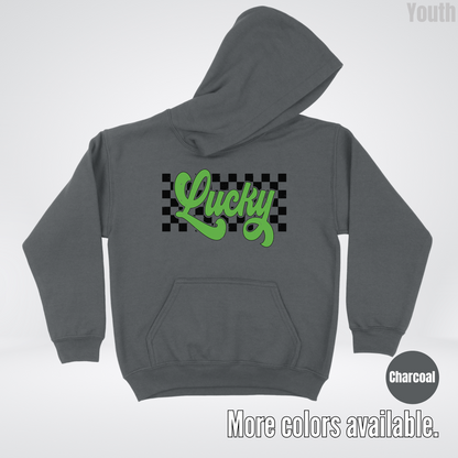 Lucky Cursive Checkered Retro – Saint Patrick’s Day Youth Hoodie