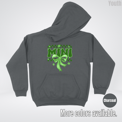 Mini Coquette Green Bow Checkered Retro Four Leaf Clovers Youth Hoodie