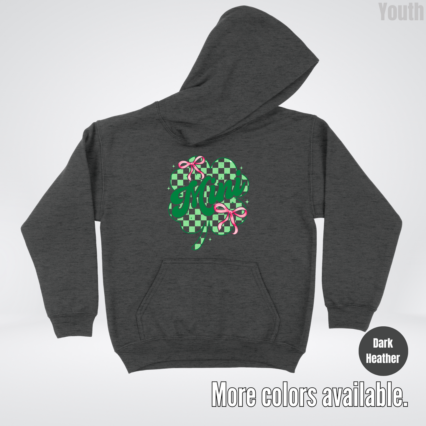 Coquette Mini Pink Bows Checkered Retro Four Leaf Clover Saint Patrick's Day Youth Hoodie