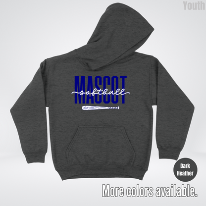 Custom Mascot – Navy - Softball Design 27 Youth Hoodie