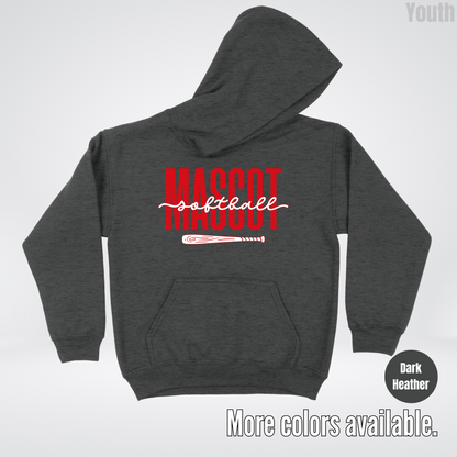 Custom Mascot – Red - Softball Design 28 Youth Hoodie