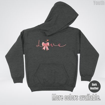 Love Pink Watercolor Coquette Bow Youth Hoodie