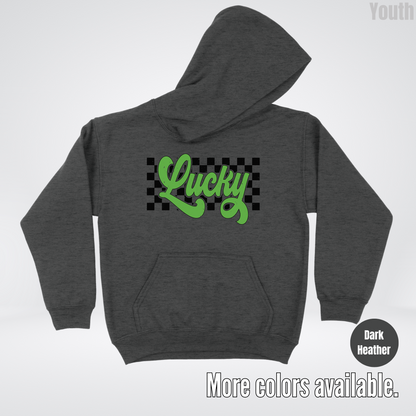 Lucky Cursive Checkered Retro – Saint Patrick’s Day Youth Hoodie