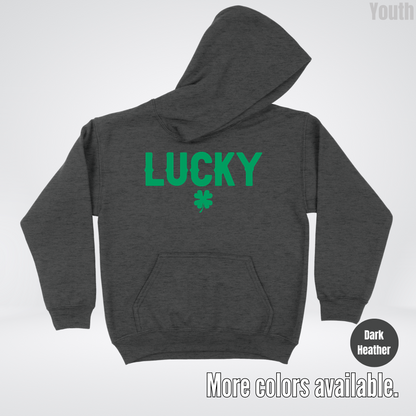 Lucky & Four Leaf Clover - Green Design - Saint Patrick's Day Youth Hoodie