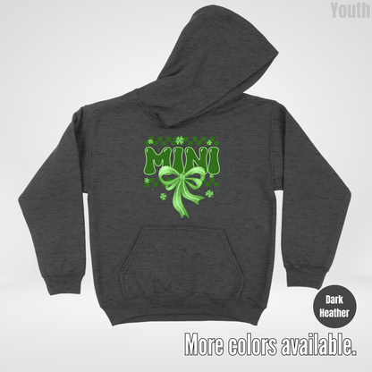 Mini Coquette Green Bow Checkered Retro Four Leaf Clovers Youth Hoodie