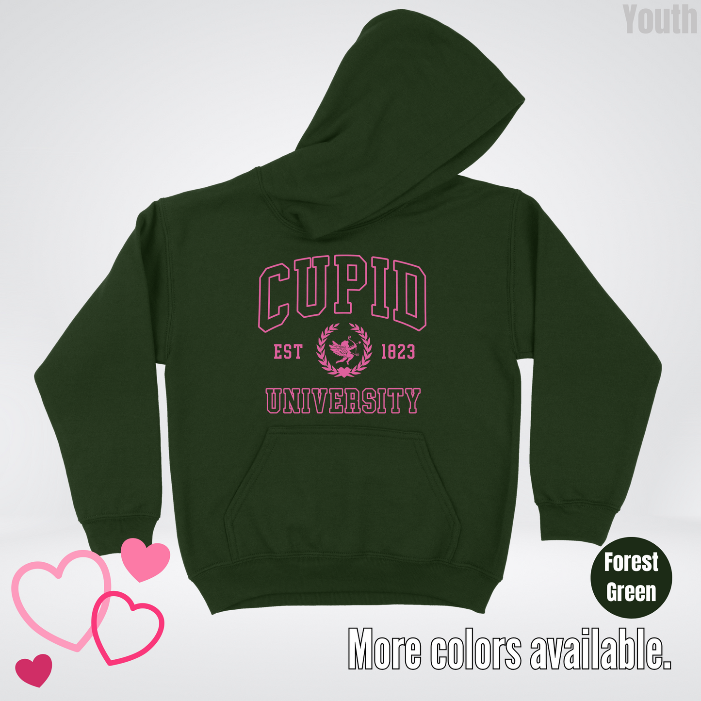 Cupid University Est 1823 Bright Pink Design Youth Hoodie