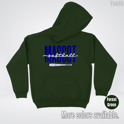 Custom Mascot – Navy - Softball Design 27 Youth Hoodie