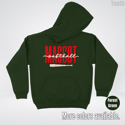 Custom Mascot – Red - Softball Design 28 Youth Hoodie