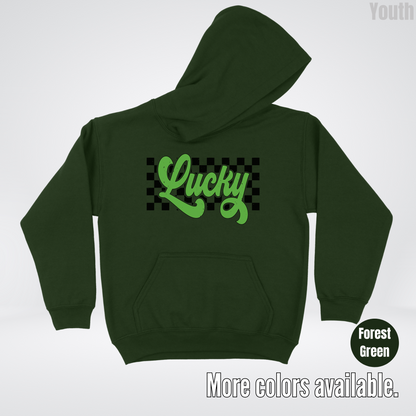 Lucky Cursive Checkered Retro – Saint Patrick’s Day Youth Hoodie