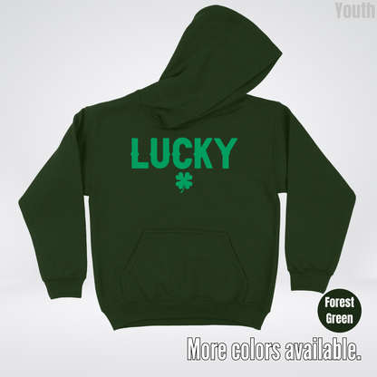 Lucky & Four Leaf Clover - Green Design - Saint Patrick's Day Youth Hoodie