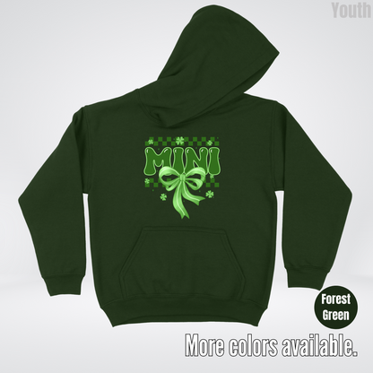 Mini Coquette Green Bow Checkered Retro Four Leaf Clovers Youth Hoodie