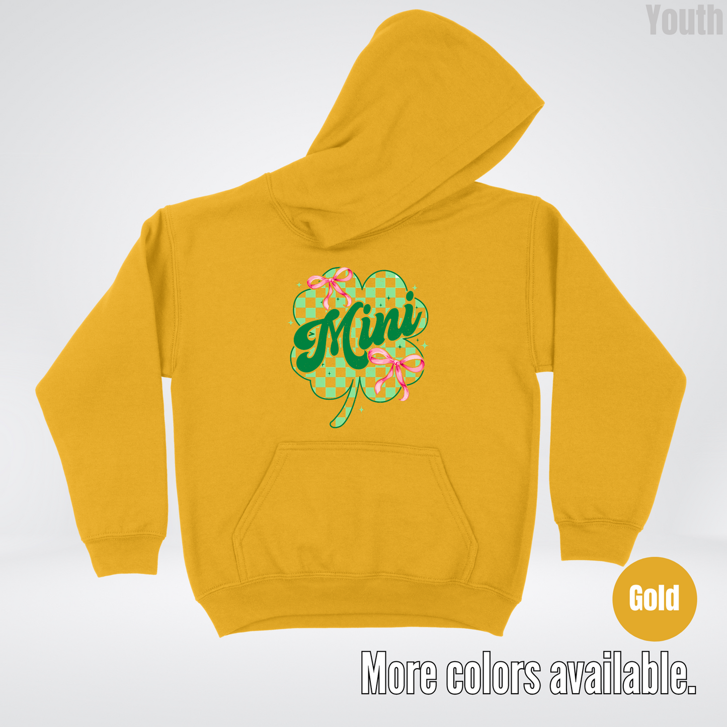 Coquette Mini Pink Bows Checkered Retro Four Leaf Clover Saint Patrick's Day Youth Hoodie