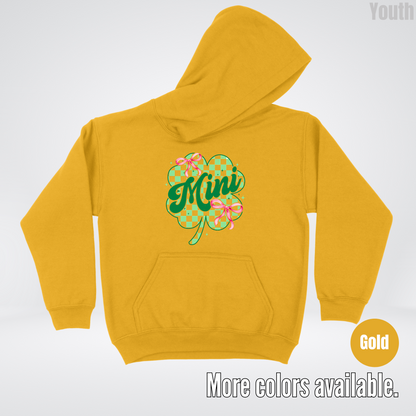 Coquette Mini Pink Bows Checkered Retro Four Leaf Clover Saint Patrick's Day Youth Hoodie