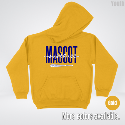 Custom Mascot – Navy - Softball Design 27 Youth Hoodie