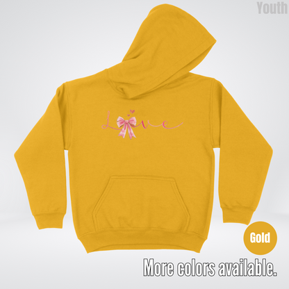 Love Pink Watercolor Coquette Bow Youth Hoodie