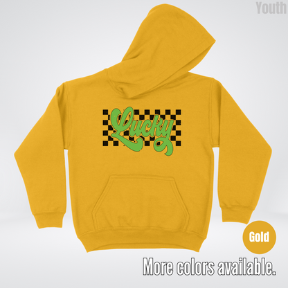 Lucky Cursive Checkered Retro – Saint Patrick’s Day Youth Hoodie