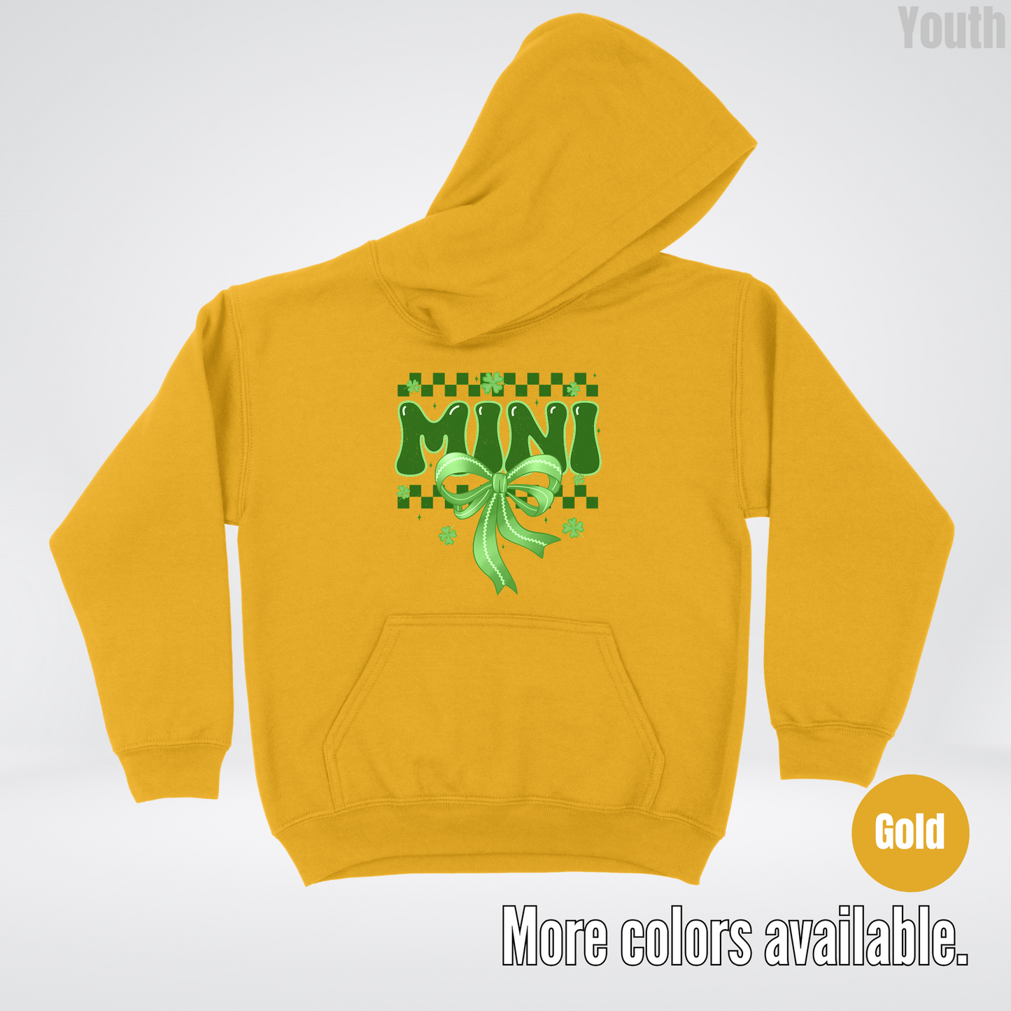 Mini Coquette Green Bow Checkered Retro Four Leaf Clovers Youth Hoodie