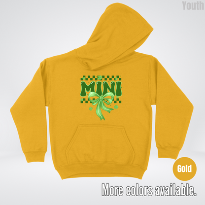 Mini Coquette Green Bow Checkered Retro Four Leaf Clovers Youth Hoodie