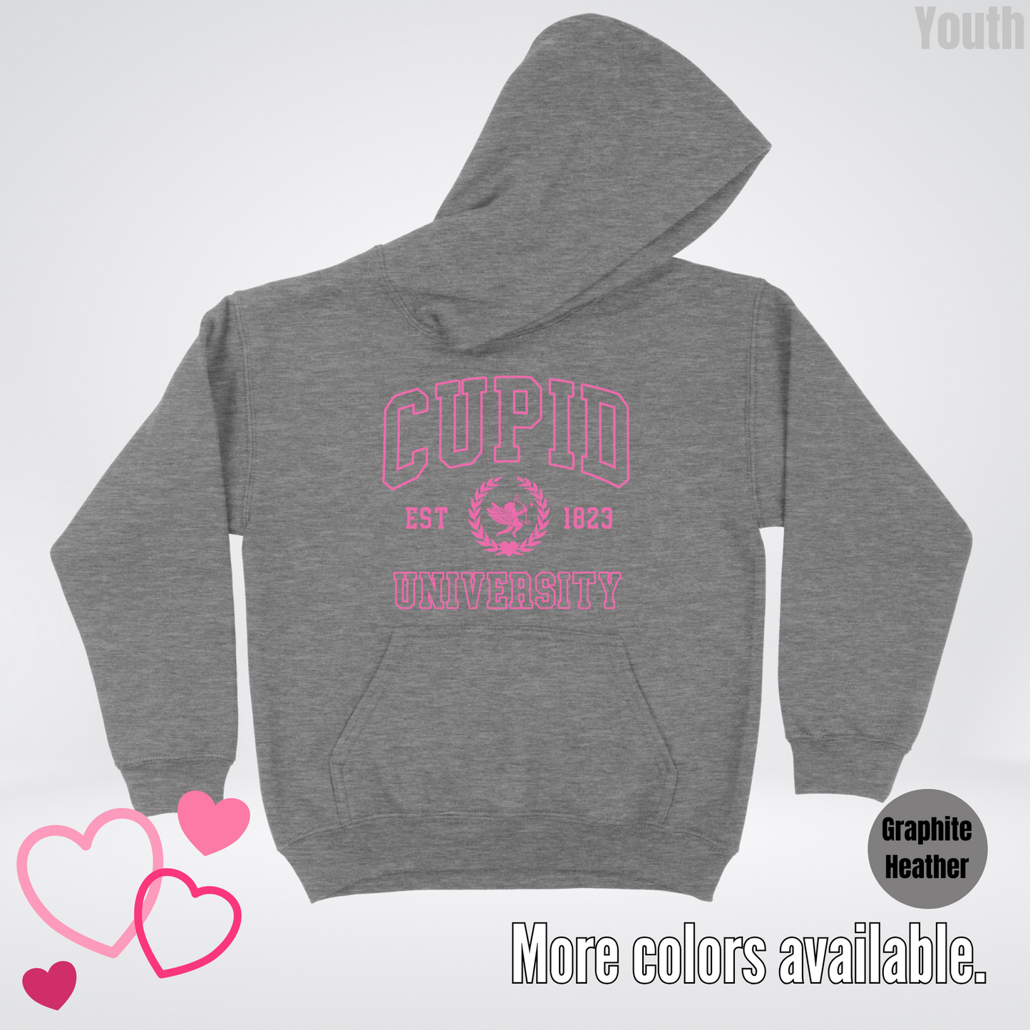 Cupid University Est 1823 Bright Pink Design Youth Hoodie