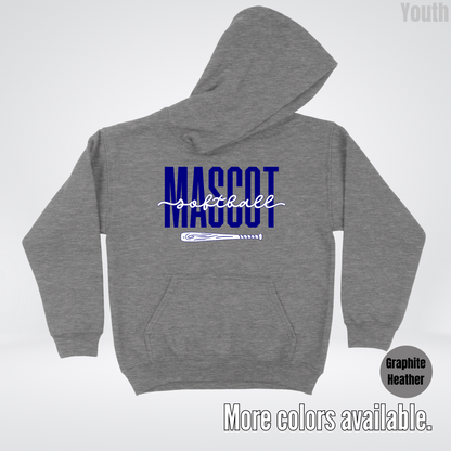 Custom Mascot – Navy - Softball Design 27 Youth Hoodie