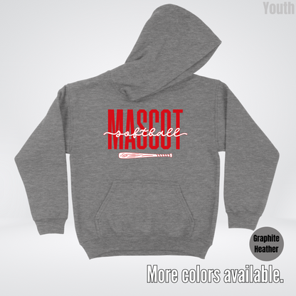 Custom Mascot – Red - Softball Design 28 Youth Hoodie