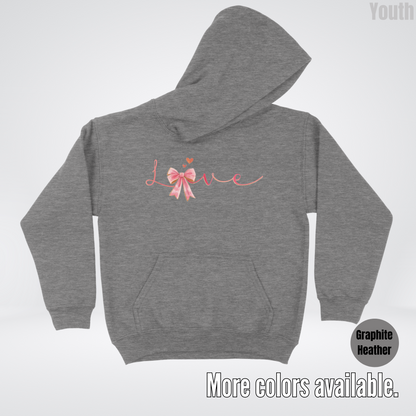 Love Pink Watercolor Coquette Bow Youth Hoodie