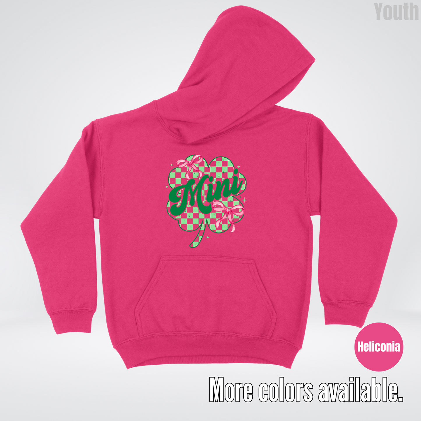 Coquette Mini Pink Bows Checkered Retro Four Leaf Clover Saint Patrick's Day Youth Hoodie
