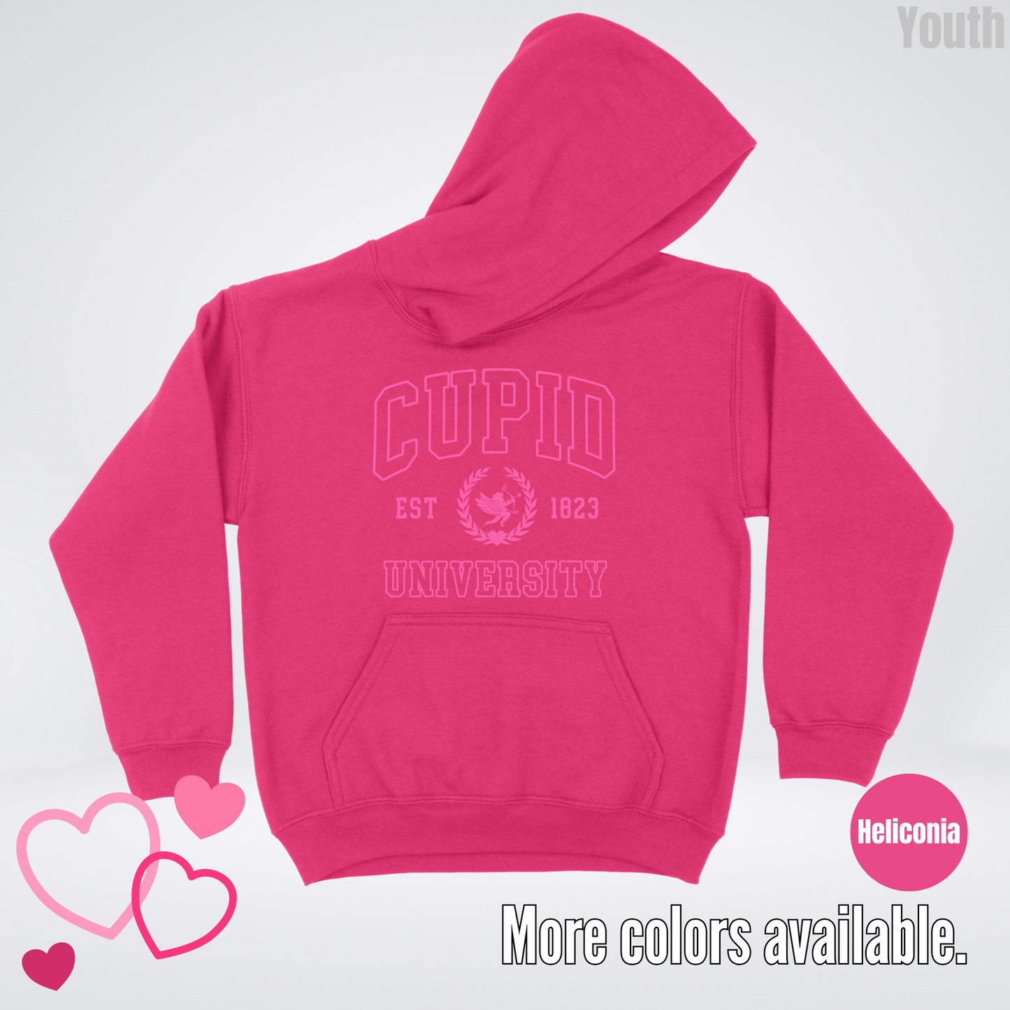 Cupid University Est 1823 Bright Pink Design Youth Hoodie