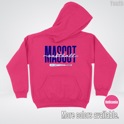 Custom Mascot – Navy - Softball Design 27 Youth Hoodie