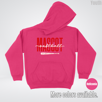 Custom Mascot – Red - Softball Design 28 Youth Hoodie