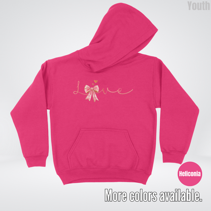 Love Pink Watercolor Coquette Bow Youth Hoodie
