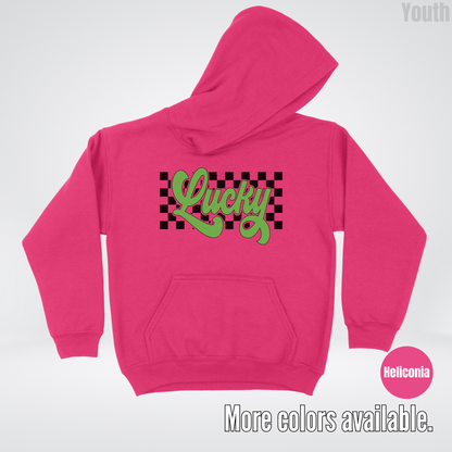 Lucky Cursive Checkered Retro – Saint Patrick’s Day Youth Hoodie