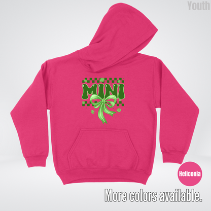 Mini Coquette Green Bow Checkered Retro Four Leaf Clovers Youth Hoodie