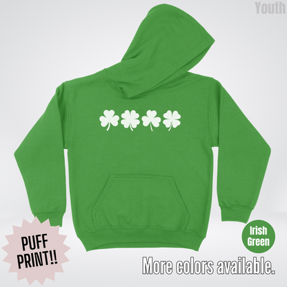 Four Puff Print Clovers - White Design - St. Patrick's Day Youth Hoodie