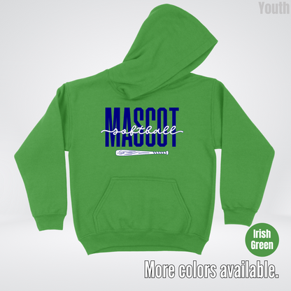 Custom Mascot – Navy - Softball Design 27 Youth Hoodie