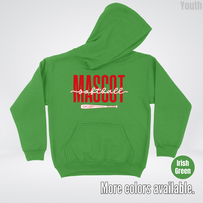 Custom Mascot – Red - Softball Design 28 Youth Hoodie
