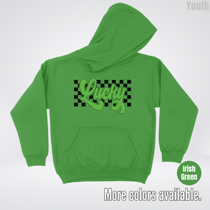 Lucky Cursive Checkered Retro – Saint Patrick’s Day Youth Hoodie