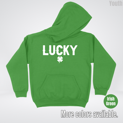 Lucky & Four Leaf Clover - White Design - St. Patrick's Day Youth Hoodie