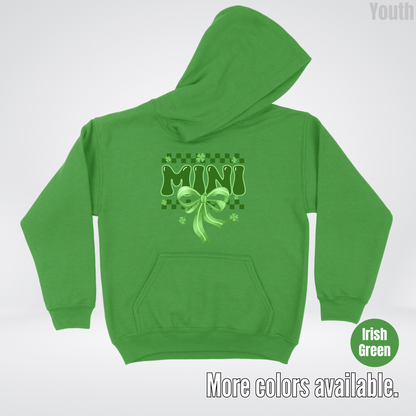 Mini Coquette Green Bow Checkered Retro Four Leaf Clovers Youth Hoodie