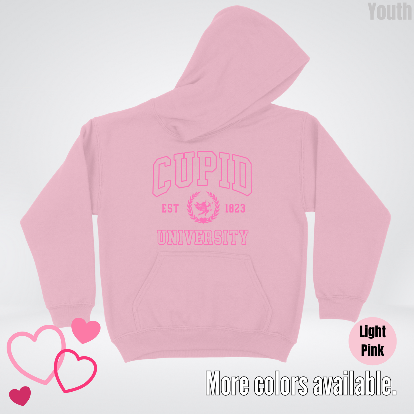 Cupid University Est 1823 Bright Pink Design Youth Hoodie