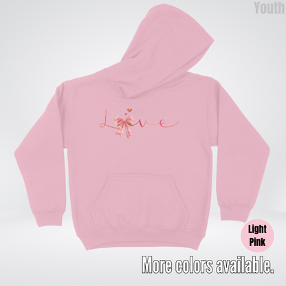 Love Pink Watercolor Coquette Bow Youth Hoodie