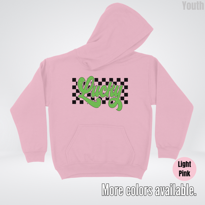 Lucky Cursive Checkered Retro – Saint Patrick’s Day Youth Hoodie