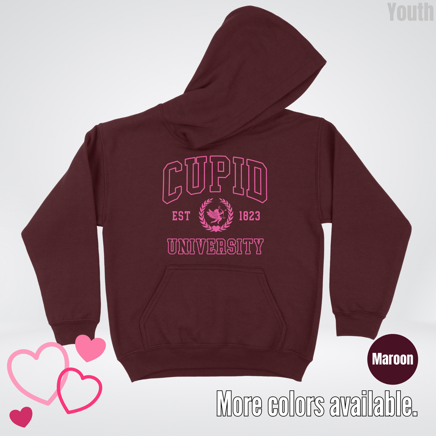 Cupid University Est 1823 Bright Pink Design Youth Hoodie